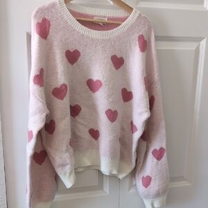 ADORA Pink Heart Crew Neck Sweater